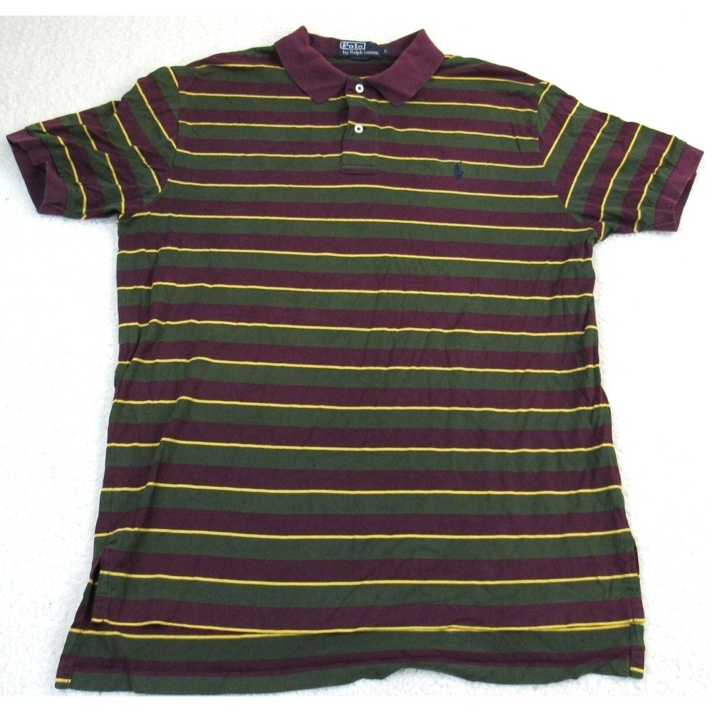 Vintage Polo Ralph Lauren Polo Shirt Mens Large Striped Green Burgundy 90s